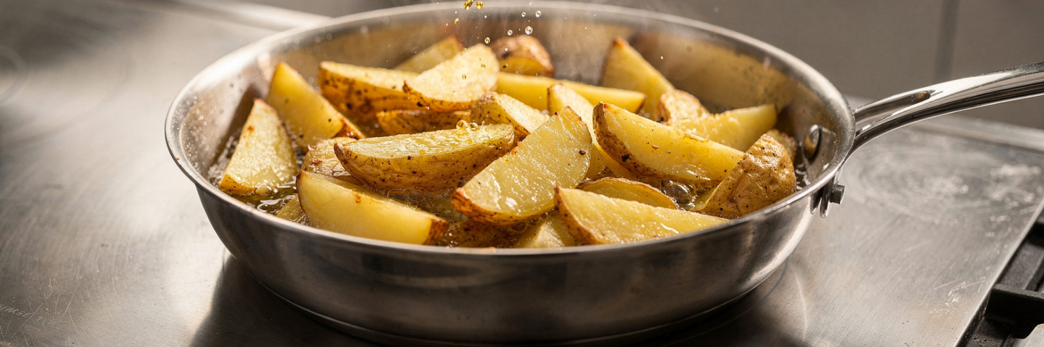cuire des pommes de terre dans une poêle en inox