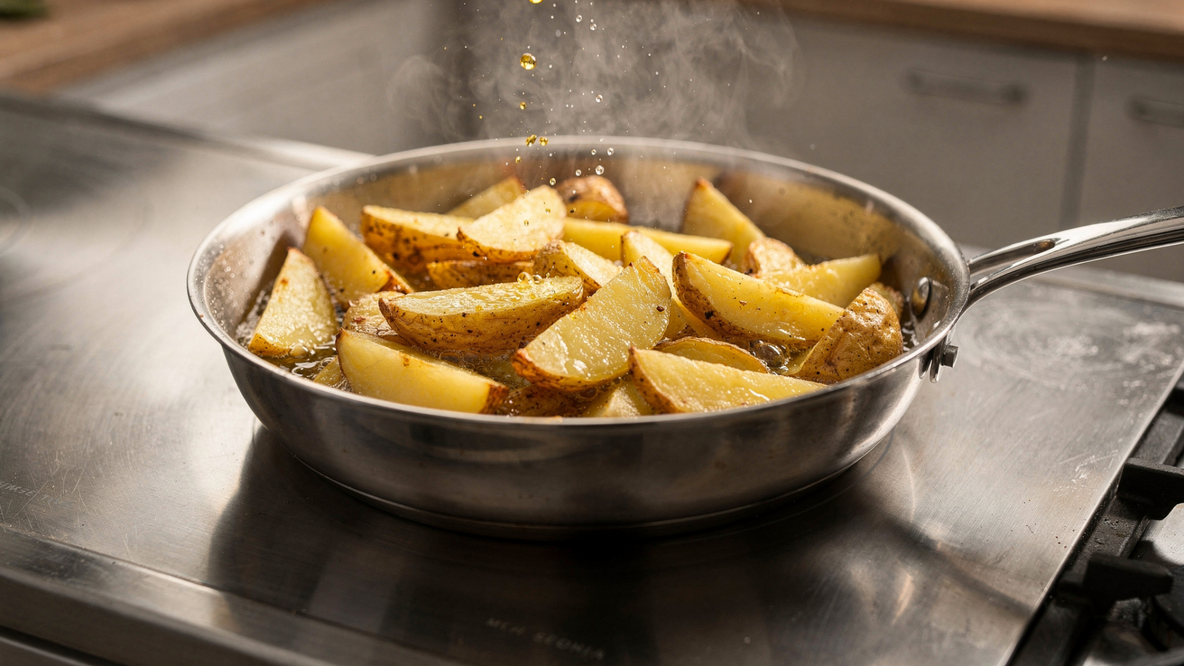 cuire des pommes de terre dans une poêle en inox