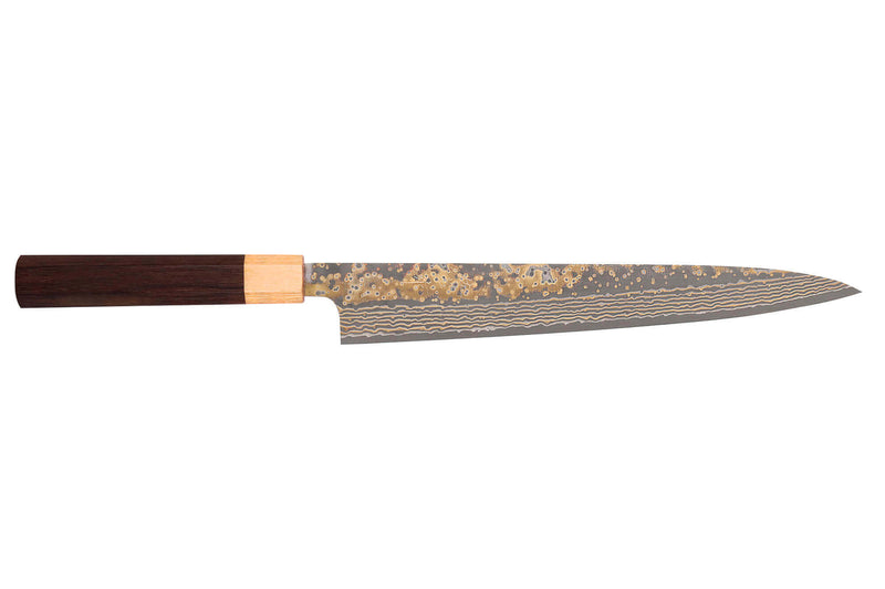 Couteau sujihiki 27cm japonais artisanal Takeshi Saji VG10 Gold