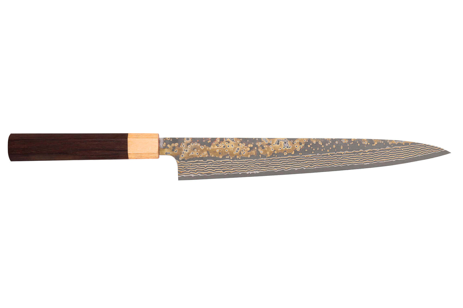 Couteau sujihiki 27cm japonais artisanal Takeshi Saji VG10 Gold