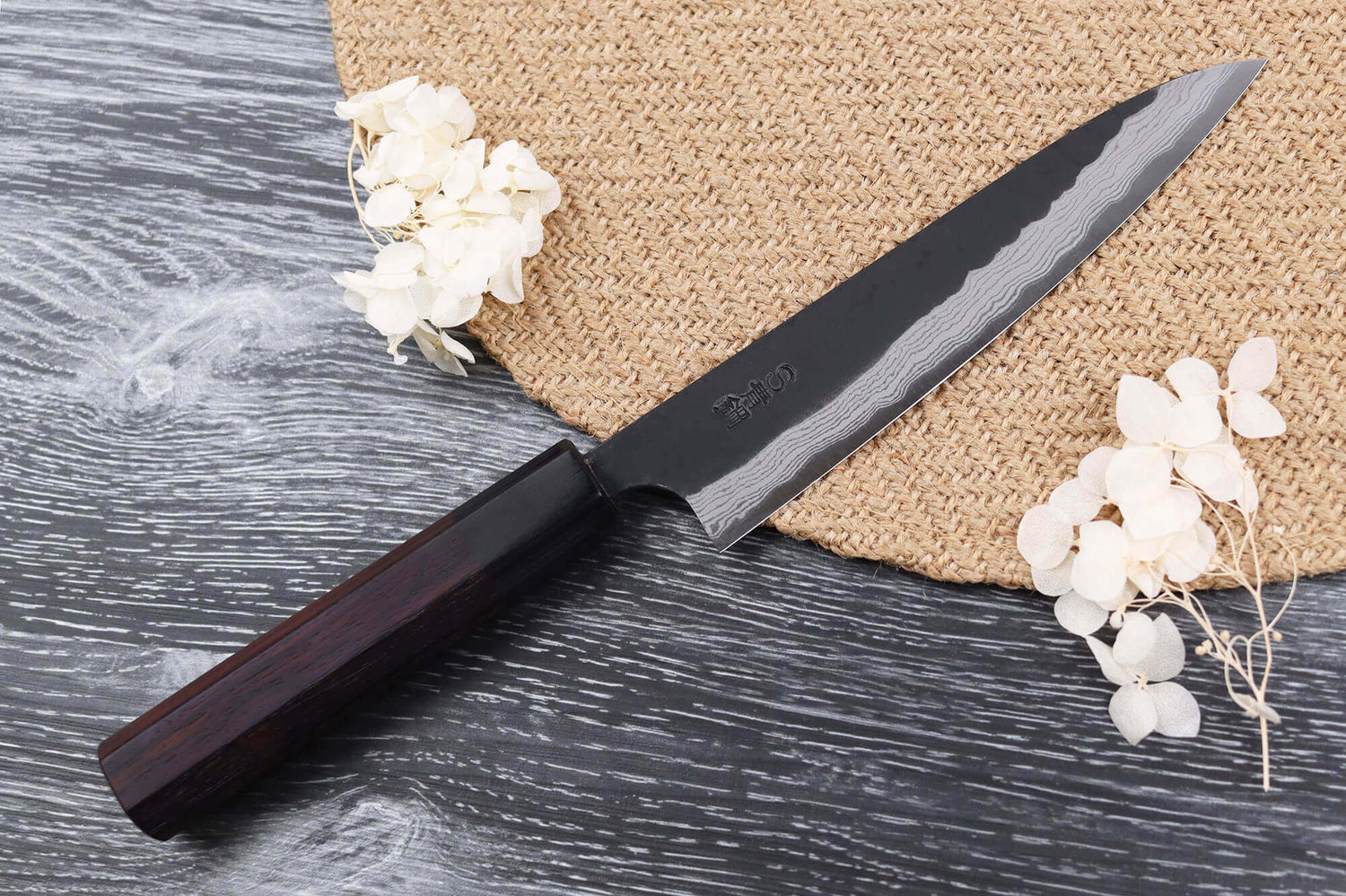 Couteau universel japonais artisanal Nao Yamamoto Damas AS brut de forge 15cm