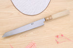 Couteau yanagiba kiritsuke japonais artisanal Kasahara Shigehiro forgé par Yoshikazu Ikeda 21cm