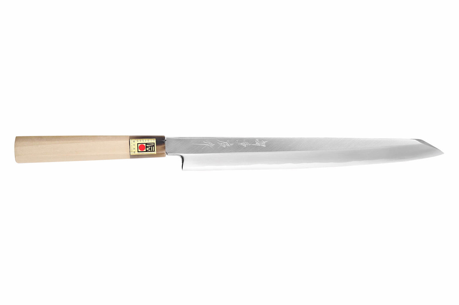 Couteau yanagiba kiritsuke japonais artisanal Kasahara Shigehiro forgé par Yoshikazu Ikeda 27cm
