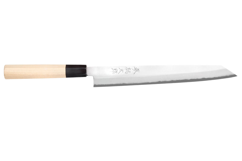 Couteau sujihiki kiritsuke 24cm japonais artisanal Momotaro Ginsan manche en magnolia