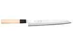 Couteau sujihiki kiritsuke 24cm japonais artisanal Momotaro Ginsan manche en magnolia