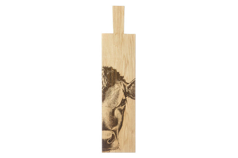 Planche apéritif en chêne Selbrae House 65x15x2cm avec poignée - Motif vache