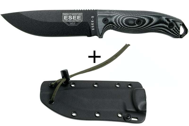 Couteau Esee 5 5PB-002 lame carbone 13,2cm manche G10 gris/noir + étui