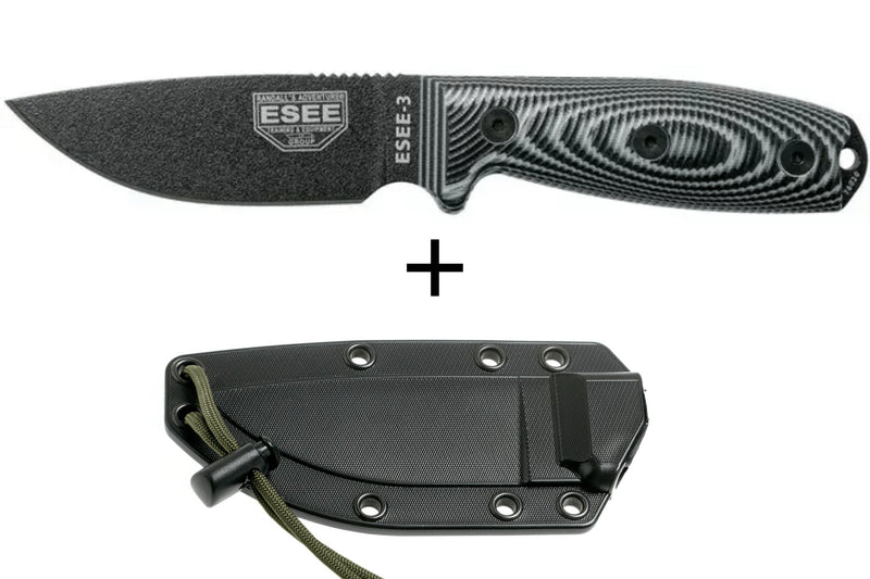 Couteau Esee 3 3PMB-002 lame acier carbone 8,8cm manche G10 gris et noir + étui
