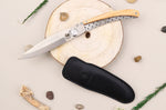 Couteau pliant Le Coq Français Louis XIV artisanal manche bois d'olivier 11,5cm + étui