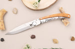 Couteau pliant Le Coq Français Paris artisanal manche bois d'olivier 11,5cm + étui