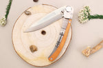 Couteau pliant Le Coq Français Jeanne d'Arc artisanal manche bois d'olivier 11,5cm + étui
