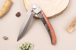Couteau pliant Le Coq Français Soleil Levant Red Heart artisanal manche bois rouge 11,5cm + étui