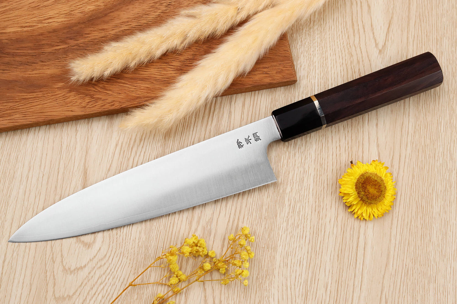 Couteau de chef 21cm japonais artisanal Sukenari SG2 San Maï manche en bois de rose