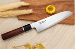 Couteau santoku 19,5cm japonais artisanal Sukenari SG2 San Maï manche en bois de rose
