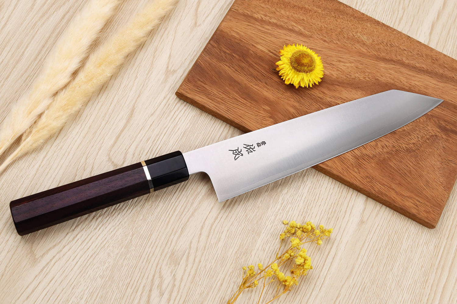 Couteau de chef kiritsuke 24cm japonais artisanal Sukenari SG2 San Maï manche en bois de rose