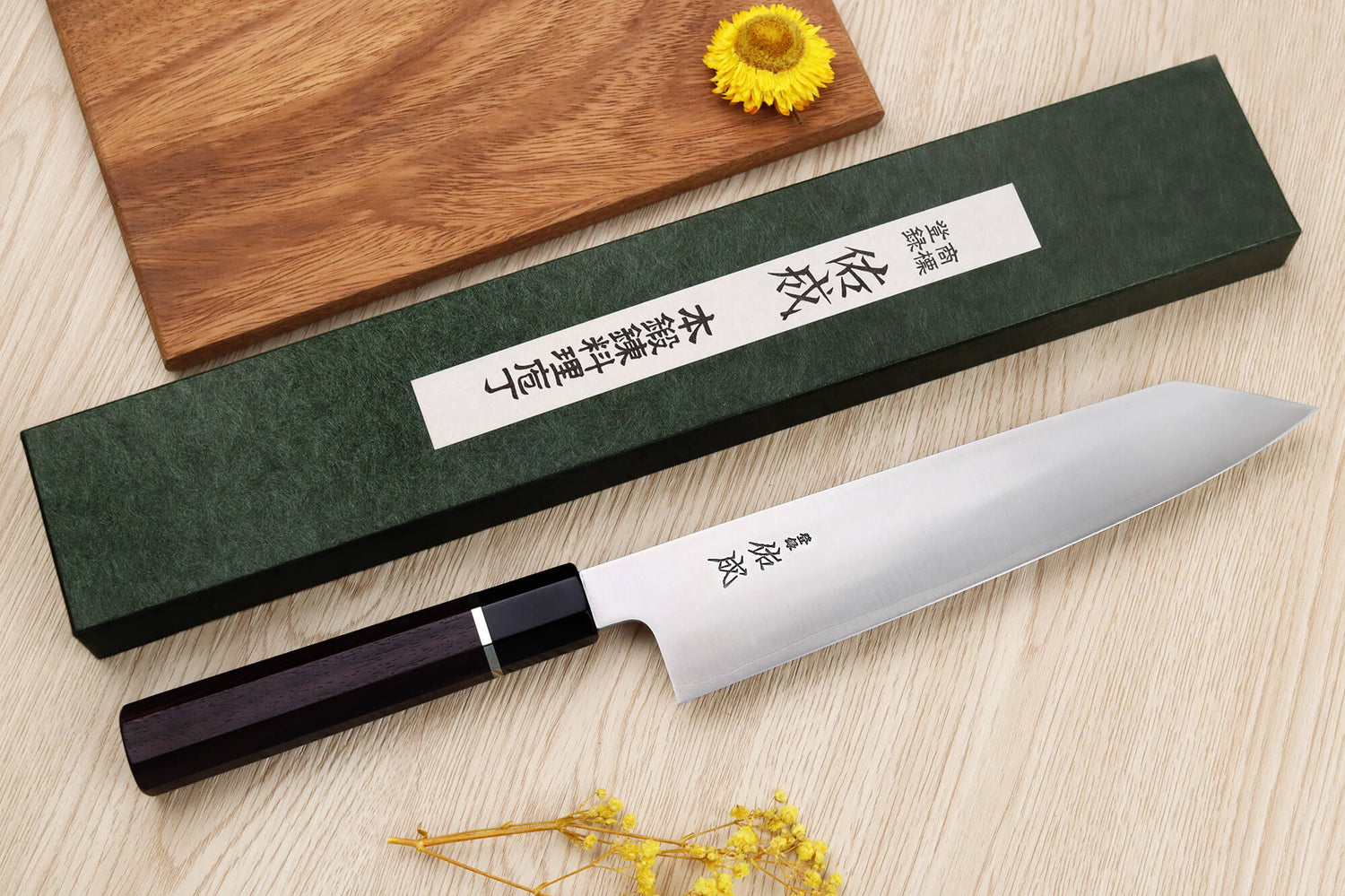 Couteau de chef kiritsuke 24cm japonais artisanal Sukenari SG2 San Maï manche en bois de rose