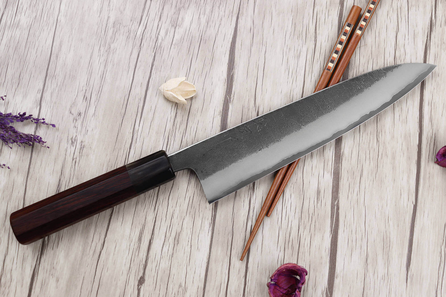 Couteau de chef 21cm japonais artisanal Toshihiro Wakui Shirogami 2 San Maï nashiji