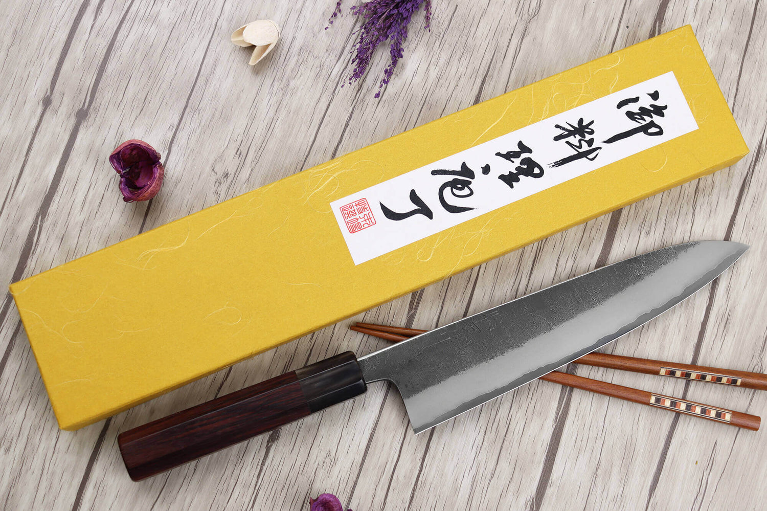 Couteau de chef 21cm japonais artisanal Toshihiro Wakui Shirogami 2 San Maï nashiji