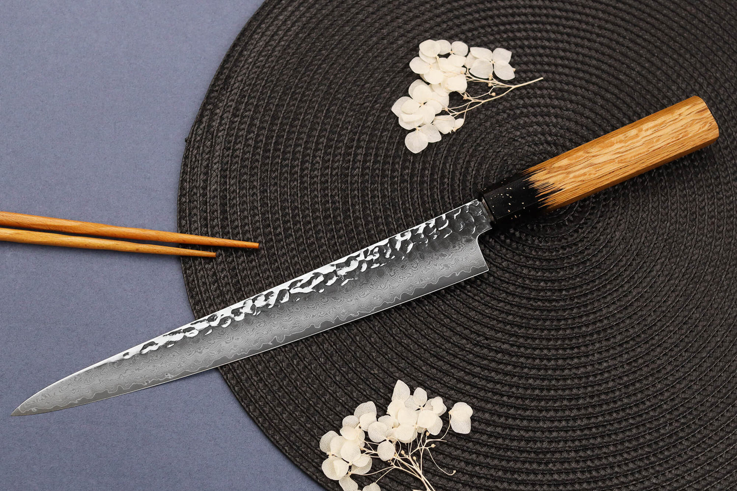 Couteau sujihiki 24cm japonais Sakai Takayuki Kashi Urushi VG10 damas