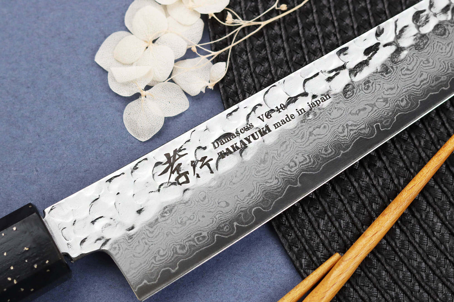 Couteau sujihiki 24cm japonais Sakai Takayuki Kashi Urushi VG10 damas