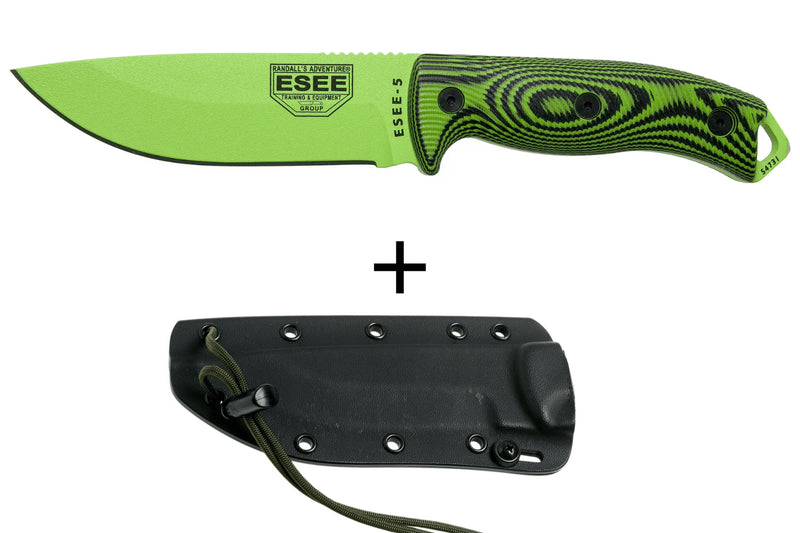 Couteau Esee 5 5PVG-007 lame carbone 13,2cm manche G10 vert et noir + étui