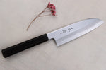 Couteau santoku japonais artisanal Kagekiyo Yoshikazu Tanaka Damas Aogami 18cm