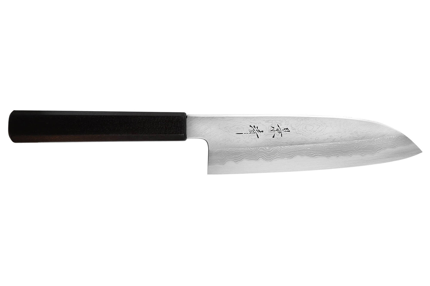 Couteau santoku japonais artisanal Kagekiyo Yoshikazu Tanaka Damas Aogami 18cm