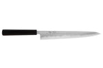 Couteau sujihiki japonais artisanal Kagekiyo Yoshikazu Tanaka Damas Aogami 27cm