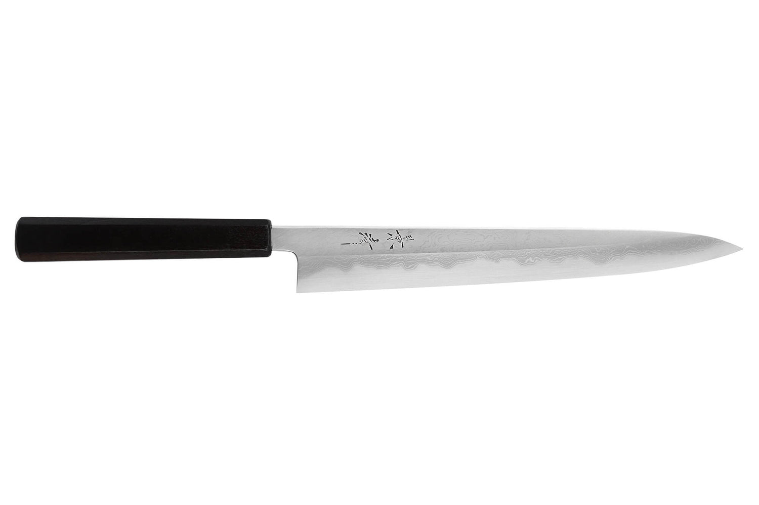 Couteau sujihiki japonais artisanal Kagekiyo Yoshikazu Tanaka Damas Aogami 27cm