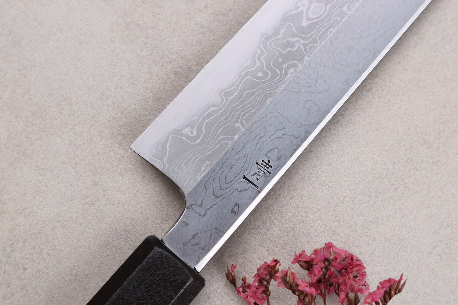 Couteau sujihiki japonais artisanal Kagekiyo Yoshikazu Tanaka Damas Aogami 27cm