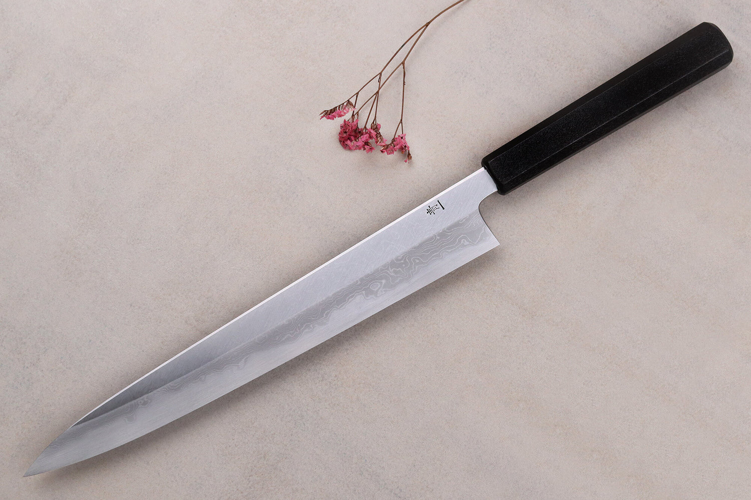 Couteau sujihiki japonais artisanal Kagekiyo Yoshikazu Tanaka Damas Aogami 27cm
