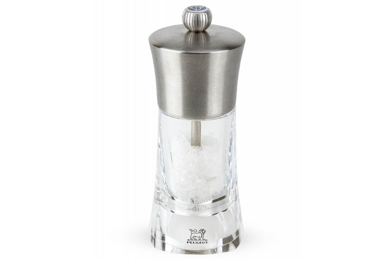 Moulin à sel sec manuel Peugeot Ouessant en inox et acrylique 14cm