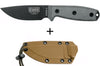 Couteau Esee 3 ESEE-3P-MB lame acier carbone noir 8,8cm manche micarta gris + étui marron