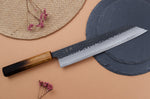 Couteau kiritsuke 24cm japonais artisanal Yuzo Black AS chêne brûlé