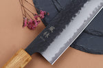Couteau kiritsuke 24cm japonais artisanal Yuzo Black AS chêne brûlé