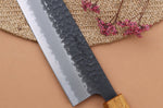 Couteau kiritsuke 24cm japonais artisanal Yuzo Black AS chêne brûlé