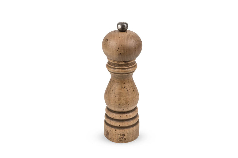Moulin à sel sec manuel Peugeot Paris Antique en bois de hêtre patiné - 18 cm