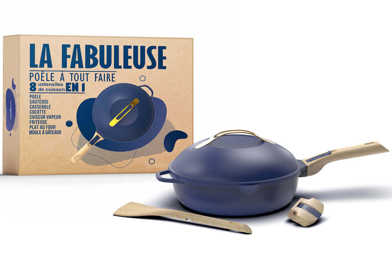 Poêle antiadhérente Cookut La Fabuleuse 8-en-1 bleue - 28cm
