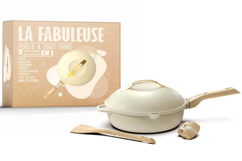 Poêle antiadhérente Cookut La Fabuleuse 8-en-1 coloris blanc meringue
