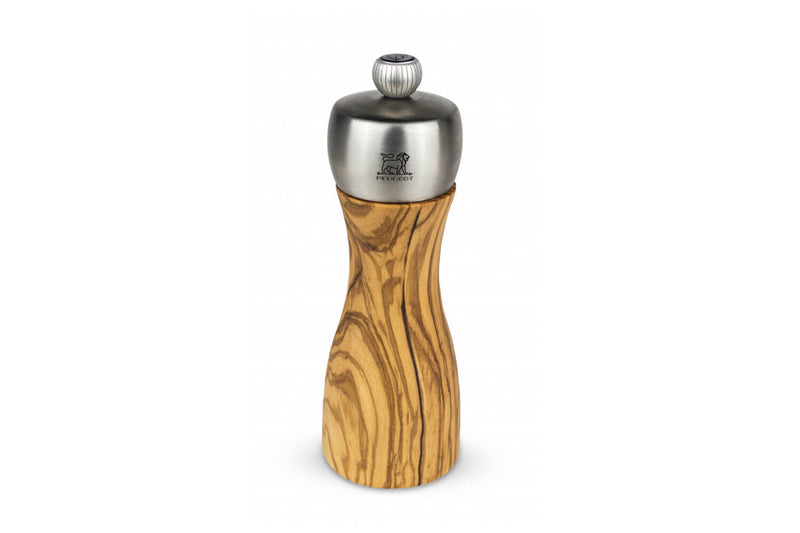 Moulin à poivre manuel Peugeot Fidji en bois d'olivier et inox - 15 cm