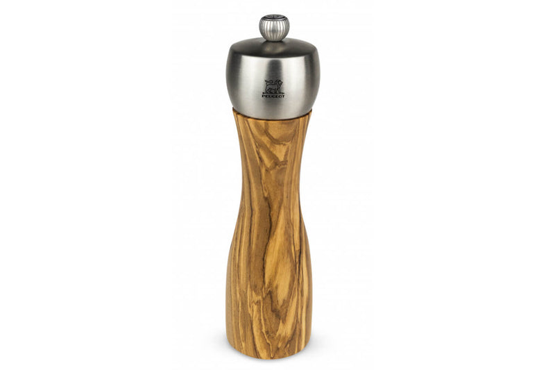 Moulin à poivre manuel Peugeot Fidji en bois d'olivier et inox - 20 cm