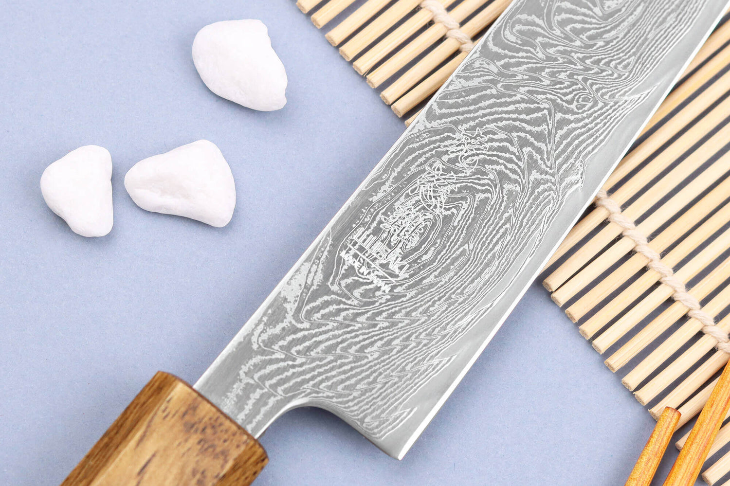 Couteau sujihiki japonais artisanal Wusaki Unagi AUS10 damas 24cm manche chêne