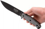 Couteau Esee 6 ESEE-6S-B lame semi-dentée acier carbone noir 16,5cm manche micarta gris + étui