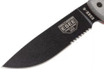 Couteau Esee 6 ESEE-6S-B lame semi-dentée acier carbone noir 16,5cm manche micarta gris + étui