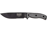 Couteau Esee 6 ESEE-6S-B lame semi-dentée acier carbone noir 16,5cm manche micarta gris + étui