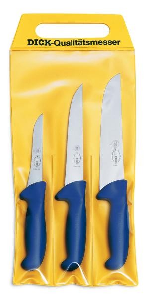 Pochette de 3 couteaux de boucher bleus DICK ERGOGRIP désosseur+saigner+boucher