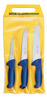 Pochette de 3 couteaux de boucher bleus DICK ERGOGRIP désosseur+saigner+boucher