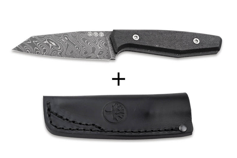 Couteau Böker AK1 Damas 122509DAM lame damassée 7,9cm manche en carbone + étui en cuir