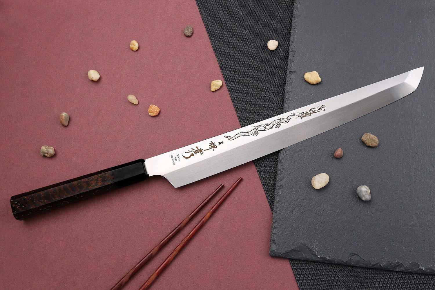 Couteau sakimaru yanagiba 30cm japonais artisanal Sakai Takayuki Honyaki Shoryu VG10