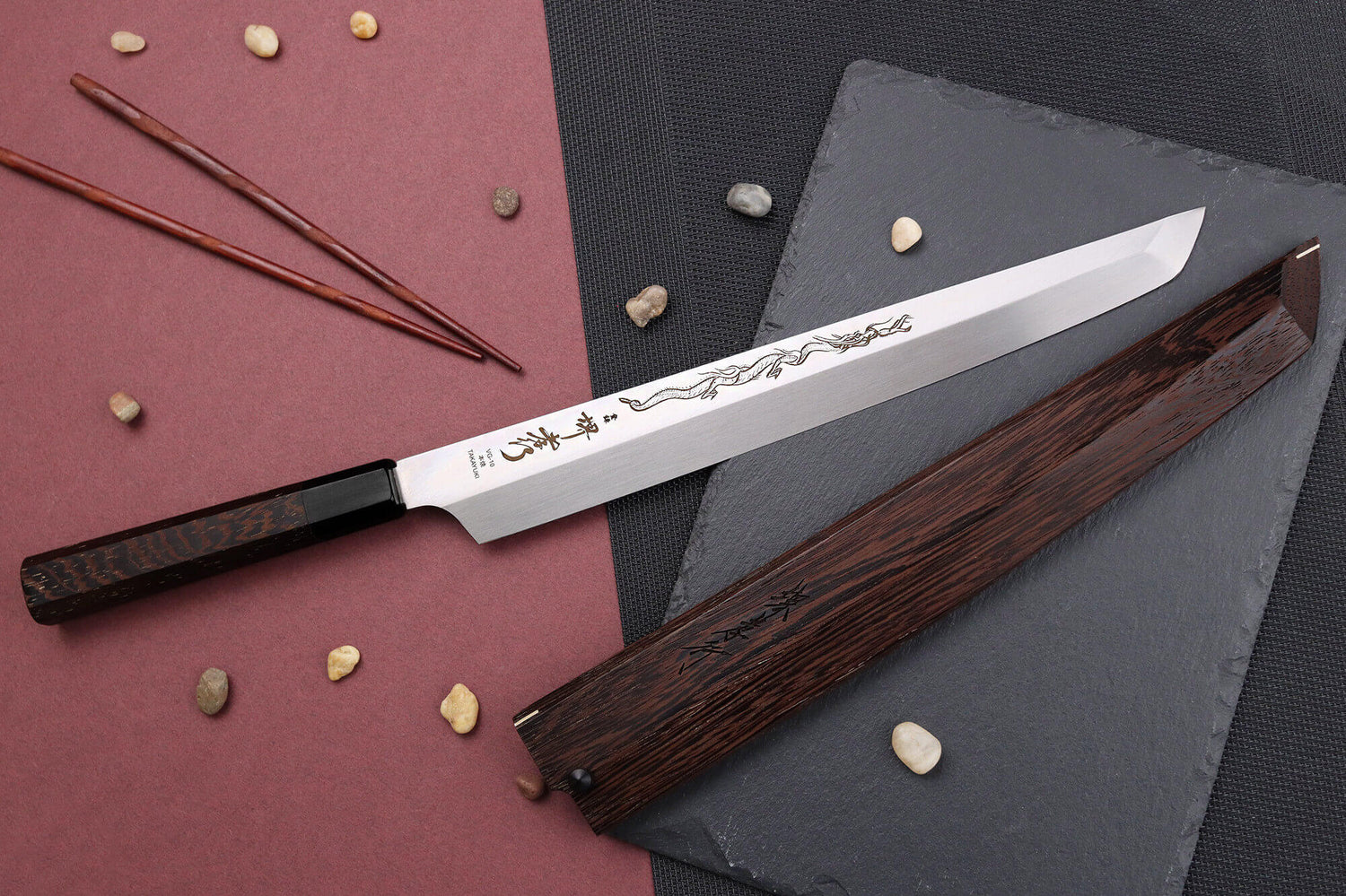 Couteau sakimaru yanagiba 30cm japonais artisanal Sakai Takayuki Honyaki Shoryu VG10
